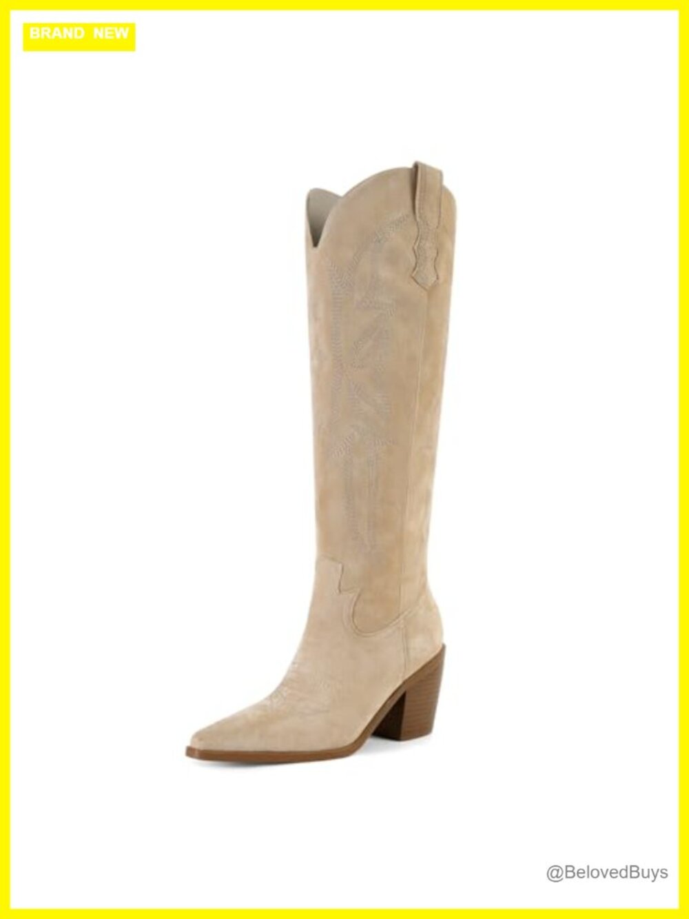 SOVANYOU Cowgirl Boots Knee High Faux Leather Western Embroidered Pull-On